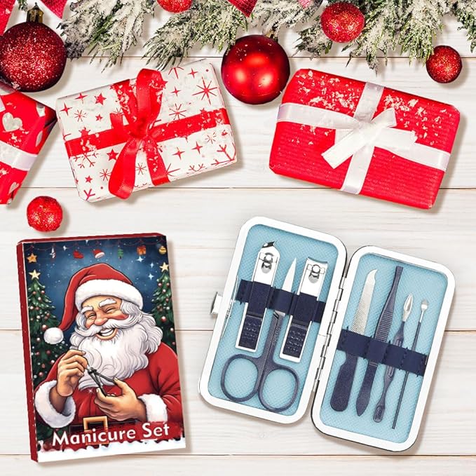 Men Stocking Stuffers for Christmas, Nail Care Kit for Men, 7 PCS Manicure and Pedicure Kit, Manicure Set Women Travel Nail Kit Nail Clipper Set Kit Tool Christmas Gift Mens Nail Grooming Kit(Blue)
