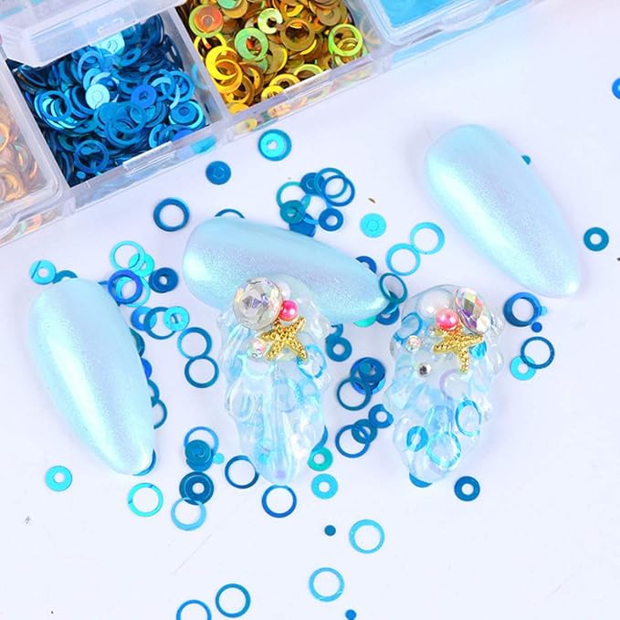 12 Colors Laser Circle Nail Glitter Sequins 3D Nail Art Decor Holographic Round Shape Flakes Nail Shiny Design Acrylic Nails Supplies Women Girls Manicure Nail Charms Decor DIY Crafts Decorations