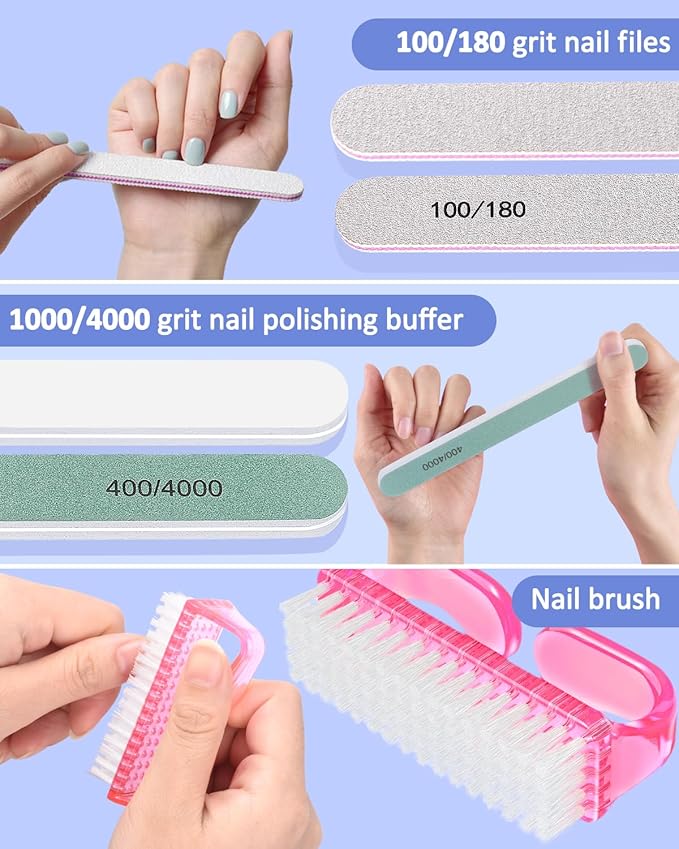 MORGLES Nail Polish Remover Kit with 300 Pcs Lint Free Wipes, Pink Nail Clips with 2 Pcs Files and Buffers, Rose Cuticle Oil, Cuticle Trimmer & Pusher