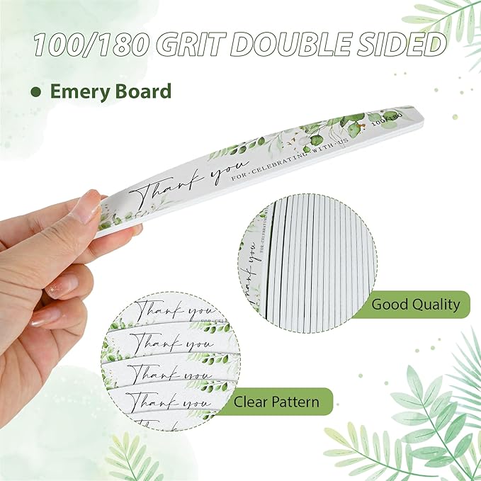 50 Pcs Wedding Nail Files Bulk Party Favors Bridal Shower Nail Files 100/180 Grit Eucalyptus Sage Green Bachelorette Baby Shower Nail File for Women Acrylic Nail Emery Boards Doubled Sided Nail Buffer
