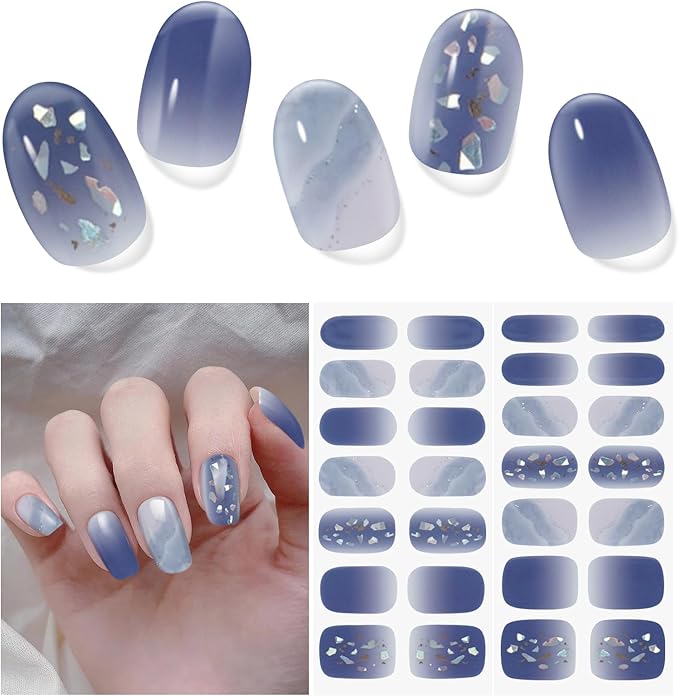 Semi Cured Gel Nail Strips, 28 pcs Gel Nails Stickers for Women Work with Any UV Lamp, Long Lasting UV Gel Nail Strips for Home DIY Nails Art (Starry Ocean)