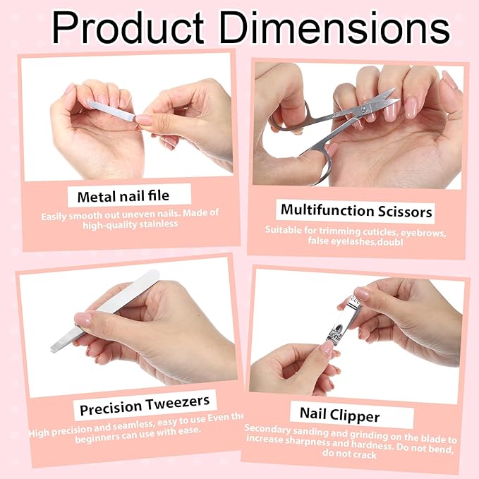 Travel Manicure Set 5 Pieces Nail Kit for Beginners with Everything Stainless Steel Mini Nail Clippers Scissor Tweezers Professional Grooming Kits for Women Men (Pink Silver)