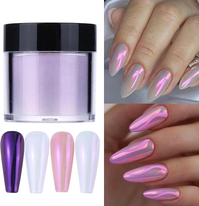 Pearl Chrome Nail Powder Kit 10 Boxes 10g Unicorn Mermaid Chrome Powder for Nails Art Decoration Iridescent Aurora Nail Glitter for Gel Polish DIY Summer Rubbing Dust for Home DIY Nail Salon Manicure