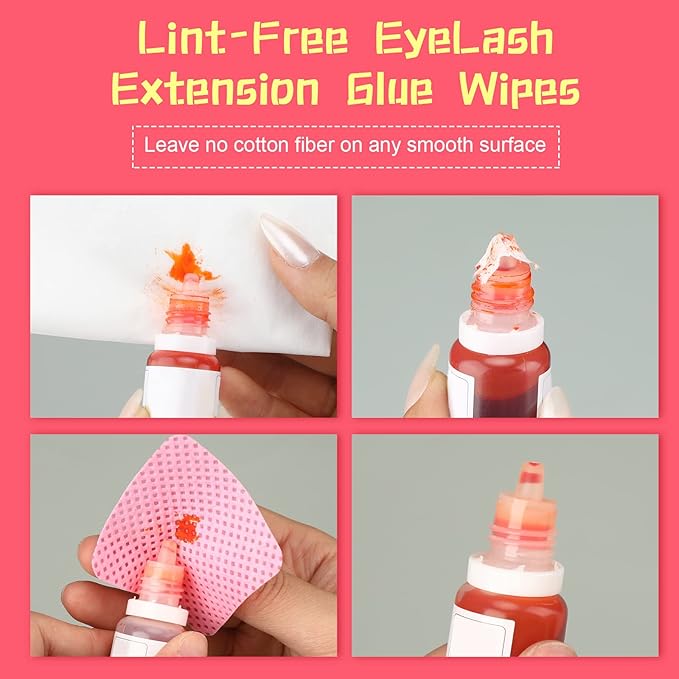 Maitys 1000 Pieces Eyelash Extension Glue Wipes Eyelash Glue Cleaner Non Woven Fabric Wipes Lash Supplies Accessories Tools for Extension Nail Polish Bottle(Rose Red)