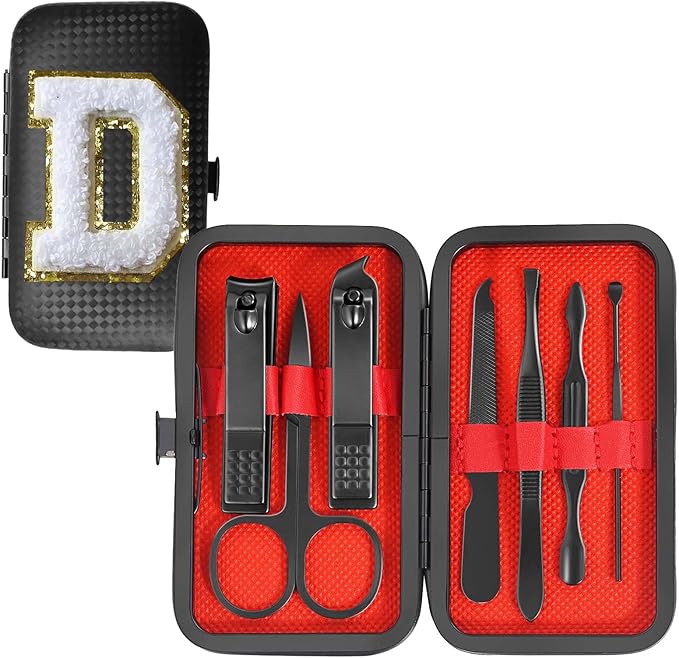 Manicure Set 7 PCS Nail Clippers Kit, Bafezoze Mens Grooming Kit, Initial Christmas Stocking Stuffers for Men Boys Letter D
