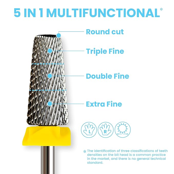 Cross Cut 5 in 1 Tapered Barrel Nail Drill Bits, Professional 3/32'' Safety Tungsten Carbide Bits, Two-way Rotation, Manicure Pedicure Cuticle Gel Removal Polishing, Extra Fine.