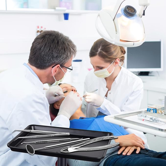 Salon Tray on Wheels, Salon Rolling Tray with Adjustable Height, Hair Stylist Tray, Suitable for Tattoo Tray and Dental Tray, No-Rusting(Black)