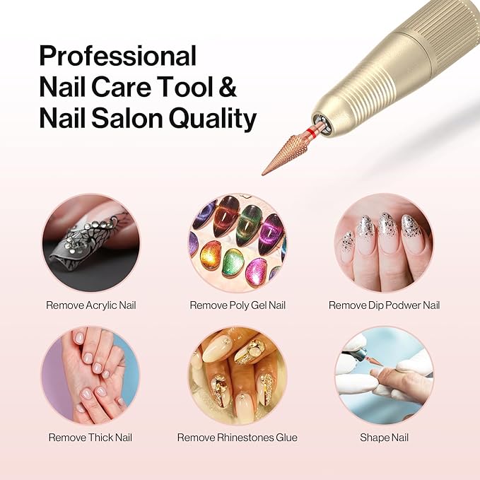 MelodySusie Professional Tapered Nib Nail Drill Bit, 3/32'' Carbide Tungsten Multi-function Bit, Suitable for Manicure Pedicure Cuticle Gel Polishing, Technicians Bit, Rose Gold, Series Bit-M, Fine
