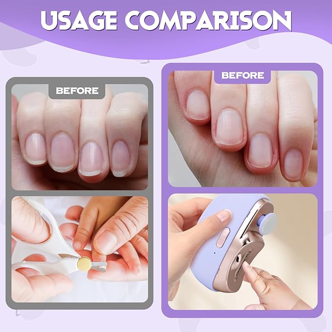 Automatic Nail Clipper Electric Nail Trimmer Polisher 3 in 1 Portable Fingernail Cutter with Light 2 Speeds File Nail Clip Storage Rechargeable Safety Trimmer for Seniors Adults Kids Baby (Pink)