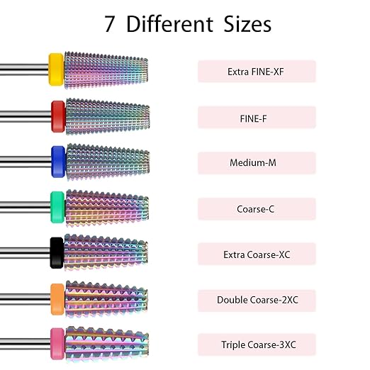 5 in 1 Nail Drill Bits,Rainow Two Way Rotate use for Both Left and Right Handed,Multi-Function Tapered 3/32 Inch Nail Bit for Fast Remove Acrylic Gel Nail (C, Rainbow)