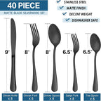 LIANYU 40 Piece Matte Black Silverware Set, Stainless Steel Black Flatware - Image 7