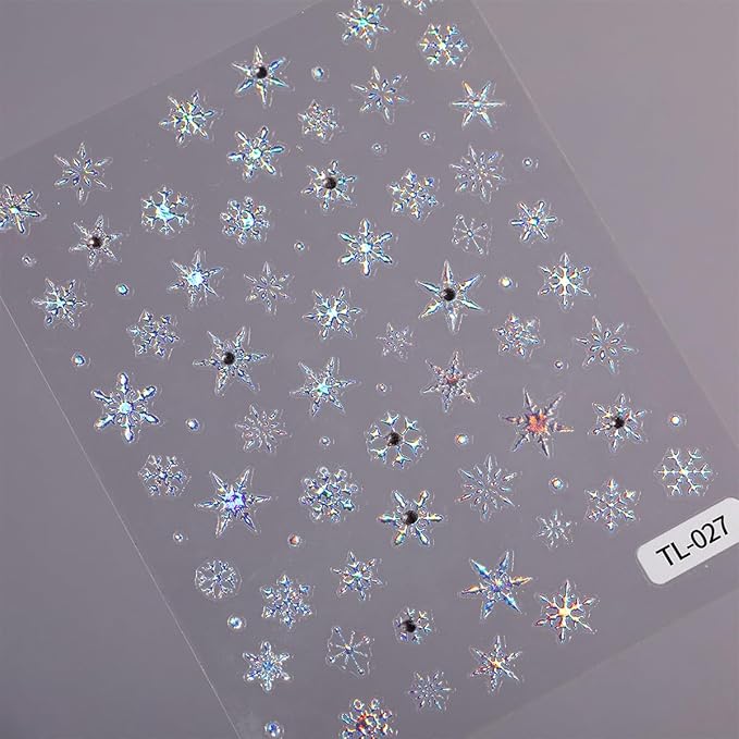 3 Sheets Christmas 5D Embossed Nail Art Stickers White Snowflake with Glitter Gems Nail Art Decals Gold Silver Laser Nail Design Stickers Winter Xmas Nail Stickers for Women DIY Manicure Supplies Kit