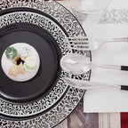 LIYH 350Pcs Black Silver Lace Plastic Plates Dinnerware Set - Image 5