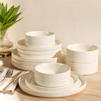 Ceramic Dinnerware Set for 4, 12-Piece Plates and Bowls Set | Lightweight by TheTerra