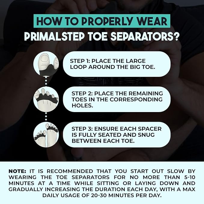 VYCE PrimalStep Toe Separators, Spreaders, Spacers, Straightener to Correct Toes for Men and Women, Bunion Corrector, Plantar Fasciitis and Athletic Mobility, S/M