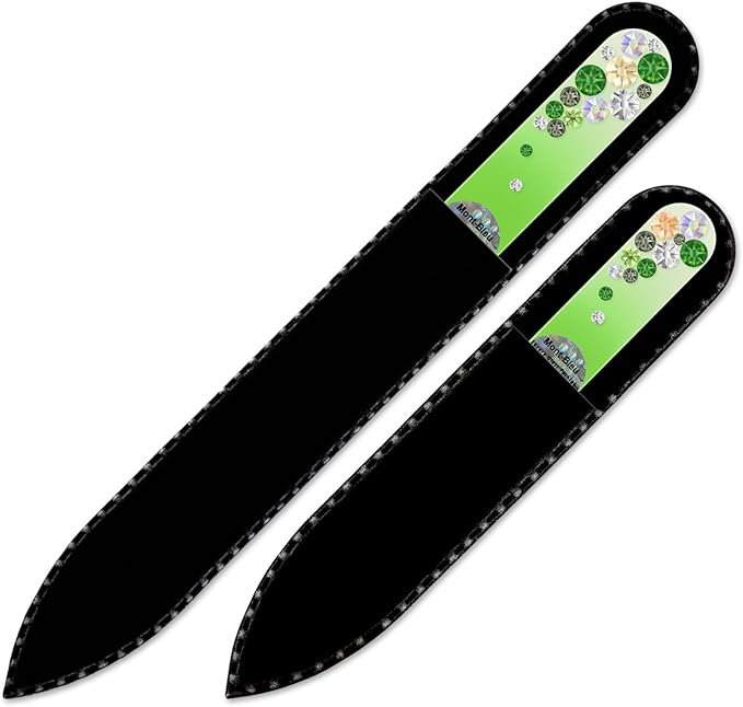 Mont Bleu Set of 2 Glass Nail Files Hand Decorated with Crystals - Handmade Gifts - Czech Tempered Glass - Expertly Shape Nails & Enjoy a Smooth Finish - Beauty Nail File
