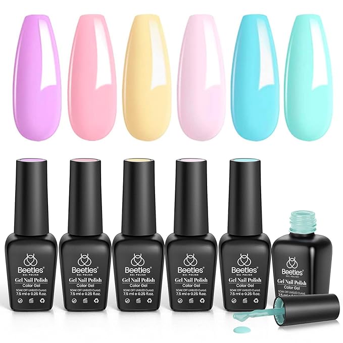 Beetles Pastel Gel Polish Set - 6 Colors Pink Yellow Blue Green Purple Soak Off Nail UV Lamp Gel Nail Kits Decorations Nail Art Gifts