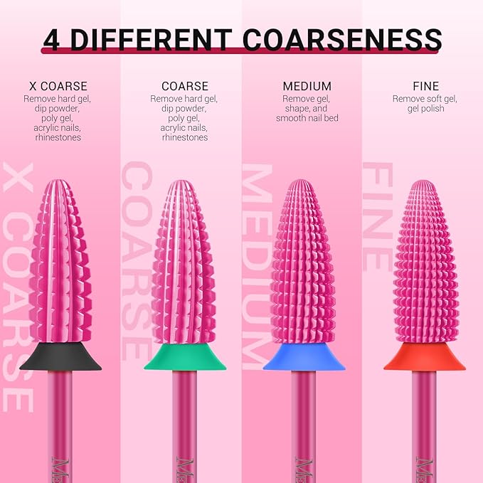 MelodySusie Typhoon Nail Drill Bits, 3/32'' Carbide Tungsten Multi-function Bits, Fast Remove Acrylic or Hard Gel for Manicure Pedicure Salon Professional or Beginner, Pink Blossom, Fine