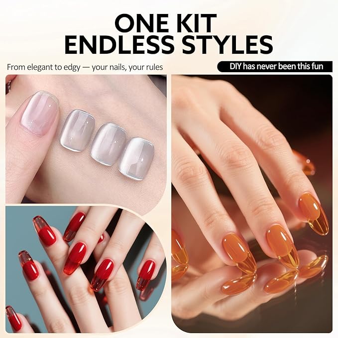 VENALISA Gel Nail Polish Set, 5 Colors 10ML Gel Polish Kit Jelly Color Brown Yellow Orange Red Cat Eye Glitter Soak Off Salon Manicure DIY at Home Nail Art For Girls Women