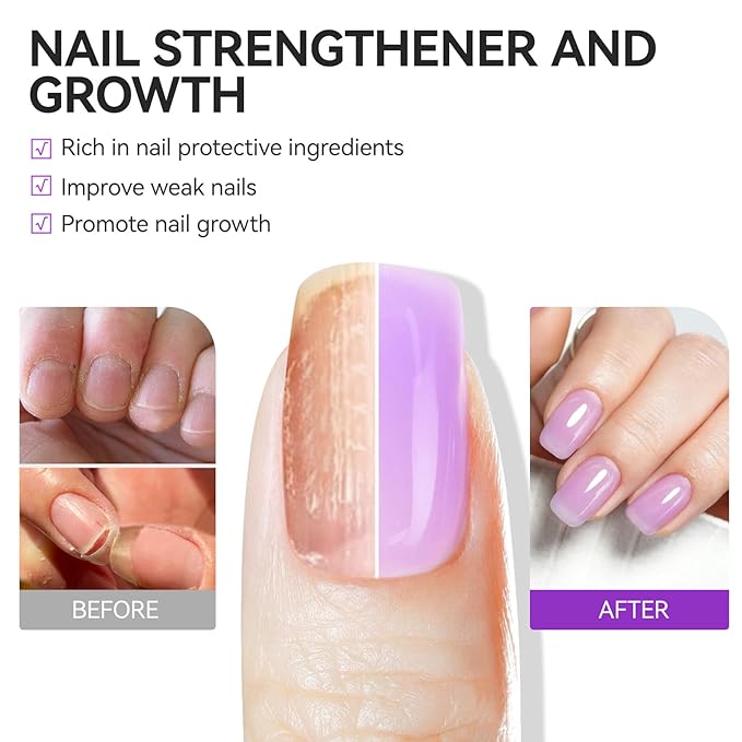 Nail Polish Strengthener and Growth: Lavender Haze Gelike EC 6 in 1 Natural Hardener - Long Lasting Nail Polish Hardener Extra Strong and Growth for Daily Work Home Salon