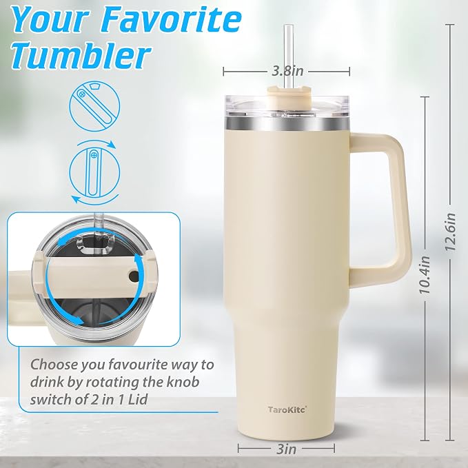 TaroKitc 40 oz Tumbler with Handle | Stainless Steel Insulated Travel Mug with - Image 6