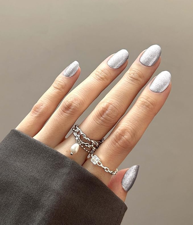 Nail Polish Strips - 22 Pcs Salon Quality Gel Nail Stickers - Long Lasting Wraps (Lunar Surface Light Grey)