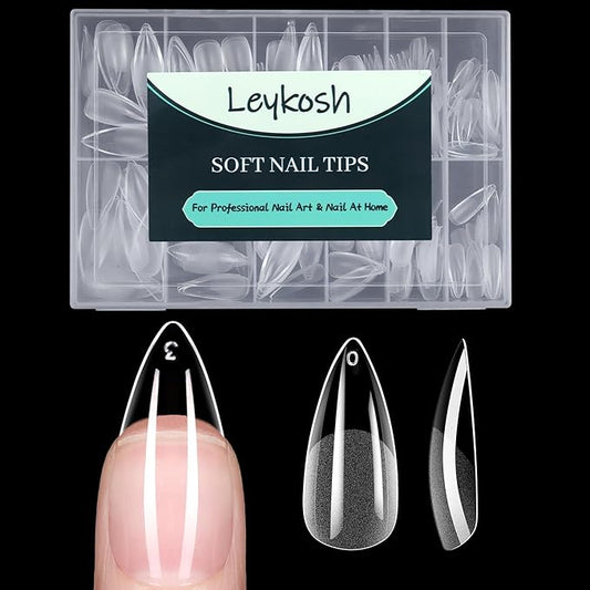 Medium Stiletto Nail Tips, 216pcs Acrylic Soft Fake Nails Gel Nail Tips, Full Cover Pre-Shaped Matte Clear Press on Nails for Extension, Diy at Home Manicure 12 Sizes