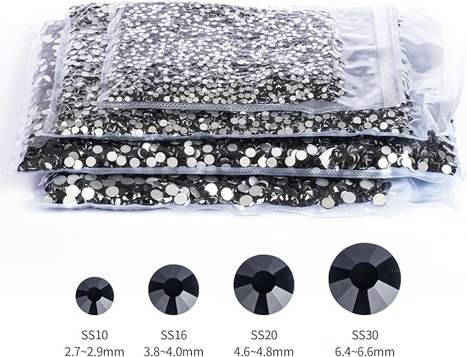 2000PCS Black Rhinestones Bulk, Flat Back Crystal Glass Stone Round Gems,SS30, 6.4-6.6mm