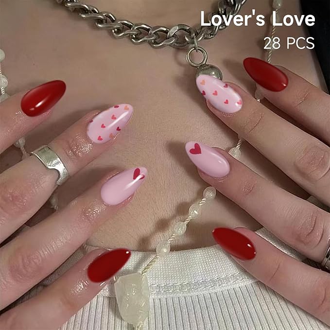 Semi Cured Gel Nail Strips, 28 pcs UV Gel Nail Stickers for Women Wedding Party, Work with Any UV Lamp, Long Lasting Nail Wraps for Home DIY Nails Art (Lover's Love)