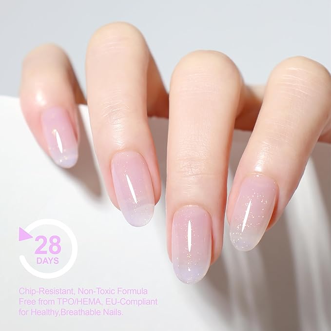 Hema Free Building Rubber Gel, Long Lasting Vegan Building Gel For Strengthens Damaged Thin Nails, Glitter Builder Base for Sensitive Nails