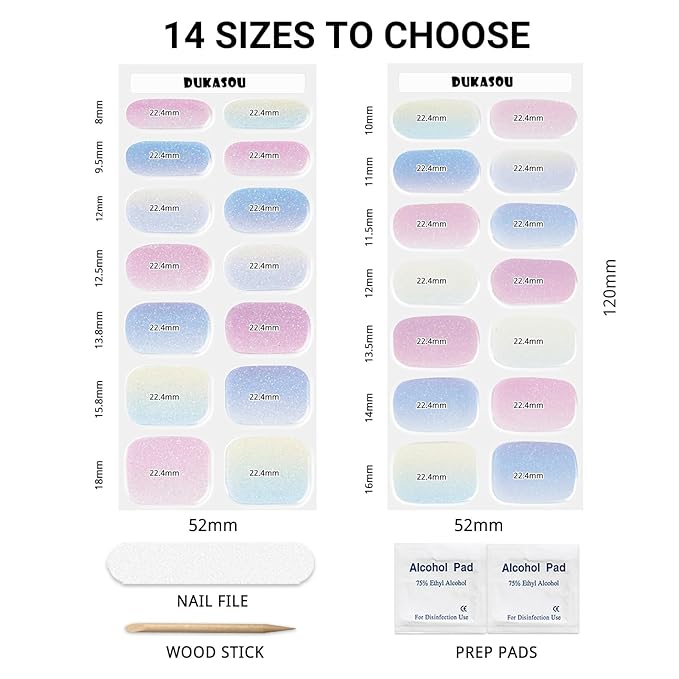 Semi Cured Gel Nail Strips, Mermaid | 28 pcs Gel Nail Strips Work with Any UV Lamp, Salon Quality UV Nails Stickers, Easy to Apply for Home Nails DIY