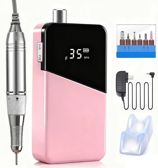 Electric Nail Drill Machine,Lumcrissy Colorful Rechargeable 35000 RPM Nail Drill Portable E-File with Detachable Battery,Portable Electric Acrylic Nail Tools ,Polishing,Nail Removing (Pure Pink)