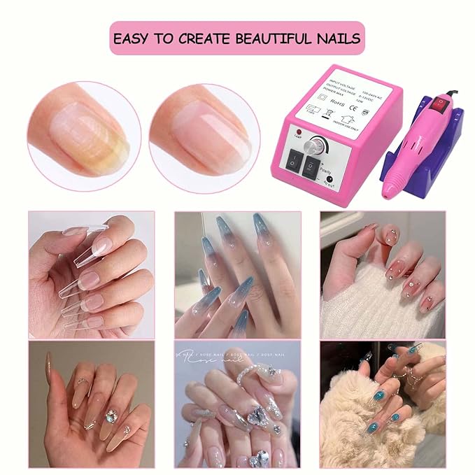 Electric Nail Drill Machine 20000 RPM, Acrylic Nail Tools for Thick Nails File Kit, Gel Nails Manicure Pedicure Polisher Sets for Home Salon Use