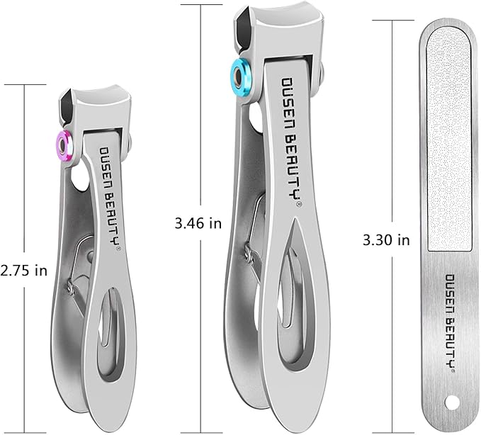 Nail Clippers for Thick Nails, Extra Wide Jaw Opening Nail Cutter for Thick Toenails, Stainless Steel Finger & Toe Nail Clipper with Nail File 3 Pcs Set for Seniors & Adult & Men & Women