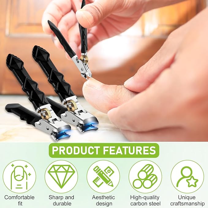 2pcs Toenail Clippers for Thick Toenails, Wide Jaw Opening Nail Clippers for Men, Heavy Duty Ingrown Toenail Clippers Nail Cutters, Ultra Sharp Slanted Nail Clippers with Long Handle