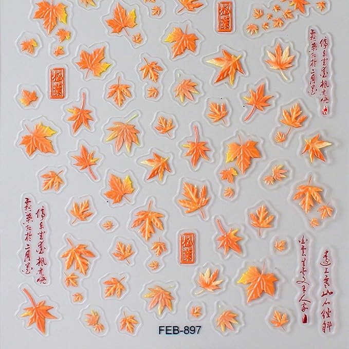 Fall Nail Stickers 5D Embossed Nail Decals Maple Leaf Nail Art Stickers Self-Adhesive Nail Design Thanksgiving Manicure Decoration for Women
