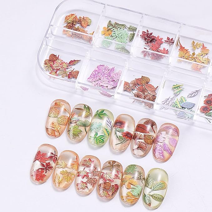 1Box Colorful Leaves Nail Art Flakes 3D Autumn Maple Leaf Wood Chip Slices Designs Nail Sequins Thanksgiving Glitter Nail Flakes Cute Leaf Maple Leaves Nail Sequin for Women DIY Manicure Crafts Decor