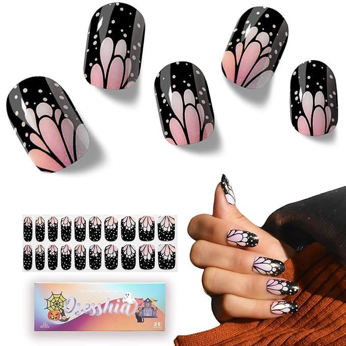 Semi Cured Gel Nail Strips, 20 pcs Nail Wraps, Glaze Stickers, Salon Quality French Manicure, Full Decal Gel Polish Strips, Long Lasting, UV Required (Ethereal Waltz)