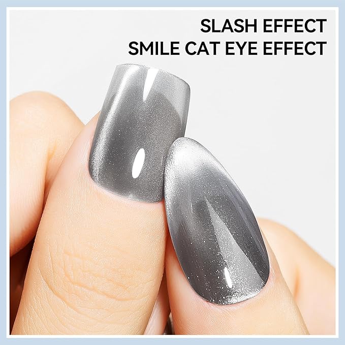 MIZHSE Quick Dry Cat Eye Nail Polish, Sliver Magnetic Nail Polish with Magnet, Air Drying Fast Nail Lacquer 15ml Cateye Effect for Women Girl Non-Gel Nail Art Manicure DIY Home