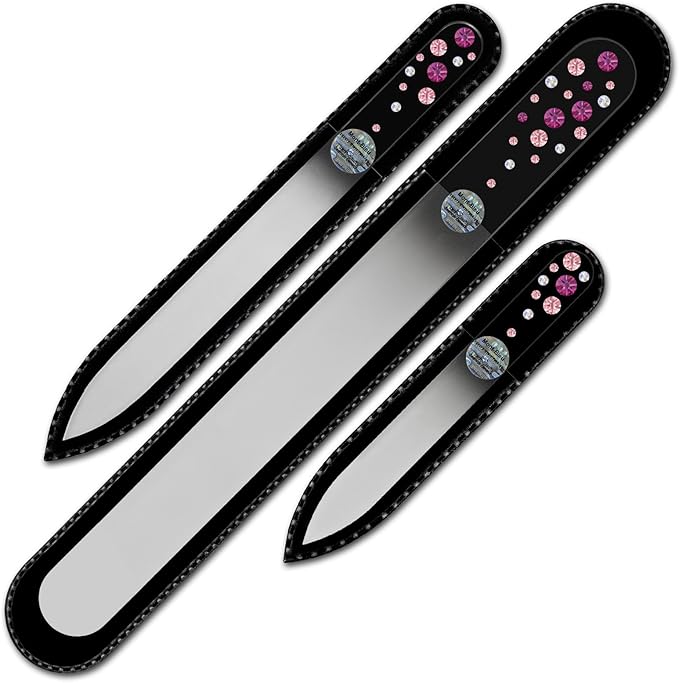 Mont Bleu Set of 3 Glass Nail Files hand decorated with crystals - Handmade - Czech Tempered Glass