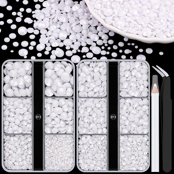 Resin Rhinestones for Crafting, 2 Boxeses White Multi Sizes Flatback Bedazzling Crystals for Crafts Nail Art Decoration, Non Hotfix Gems Charms for Tumbler Shoes Clothing Fabric Face Makeup