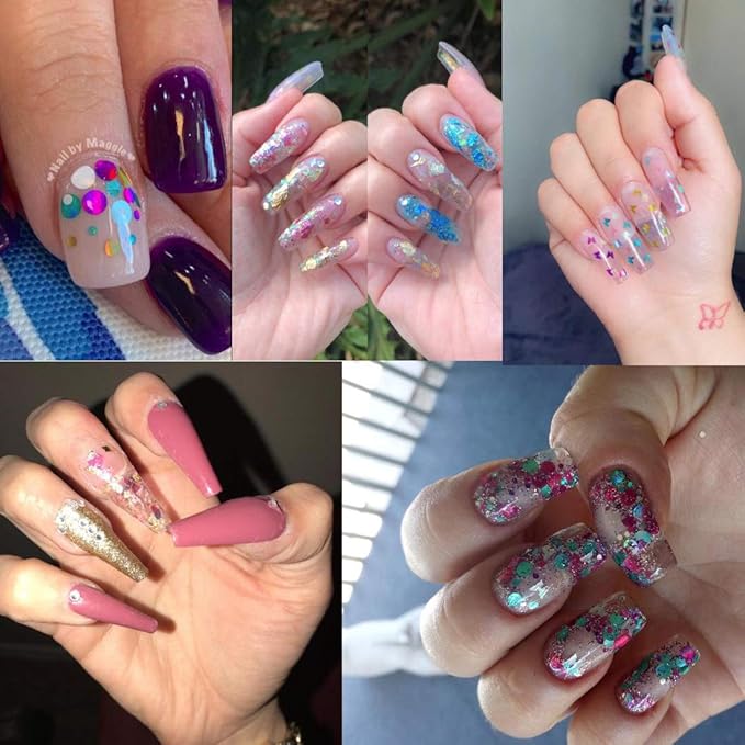 AddFavor 4 Boxes Holographic Nail Sequins Shapes Mixed Iridescent Nail Glitter Flakes Butterfly Hearts Star DIY Design Manicure Decorations Sets for Nail Art/Craft/Makeup