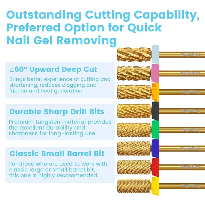 3/32'' Super Cut Nail Drill Bits for Fast Hard Gel Removal, MagiBling Tungsten Carbide Bits for Professional Users, Upward Deep Cut, Right Hand Use, Manicure Cuticle Gel Polishing, Extra Coarse.