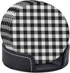 6 Pcs Black White Striped Plaid Leather Coasters - Image 3