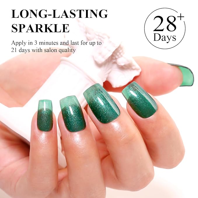 Imtiti Glitter Gel Nail Polish, 15ML Christmas Green Iridescent Glitter Gel Polish Soak Off LED UV Diamond Shimmer Sparkle Nail Gel Polish Fall Winter Manicure Gel Nail Polish Kit