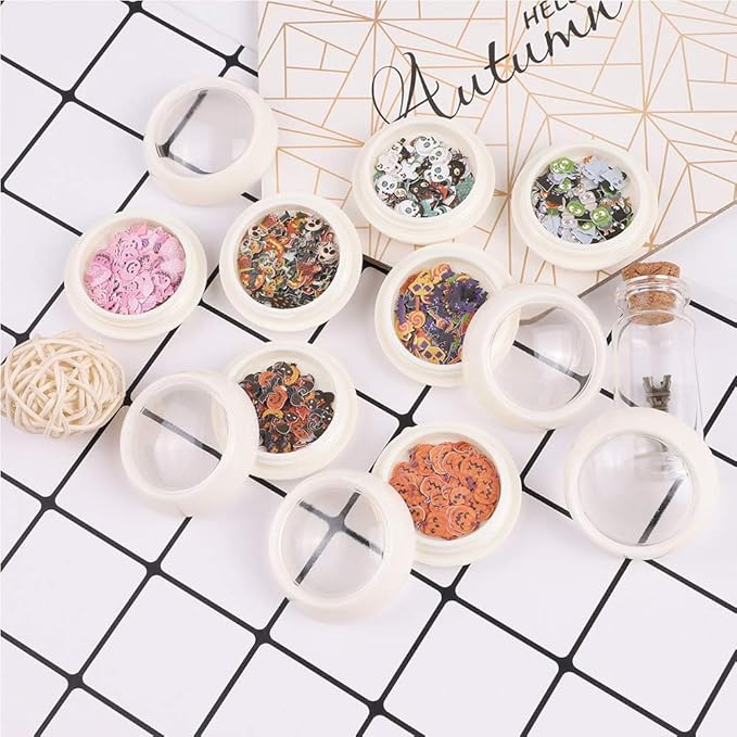 Kalolary 8 Boxes Halloween Nail Art Sequins 3D Nail Art Decals Stickers, Halloween Pumpkin Witch Bat Nail Arts Decals Manicure DIY Decoration Tools