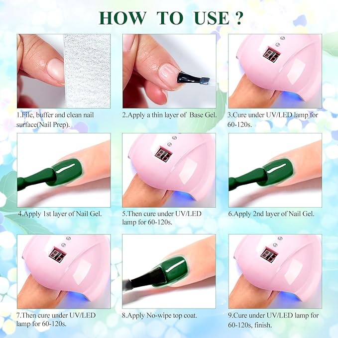 MEET ACROSS Christmas Gel Nail Polish Set, 8 Colors Red Sparkle Green Glitter Gold Silver Winter Gel Polish Dark Green Dark Red Gel Polish Kit Soak Off Nail Lamp Uv LED Nail Art Design for Women