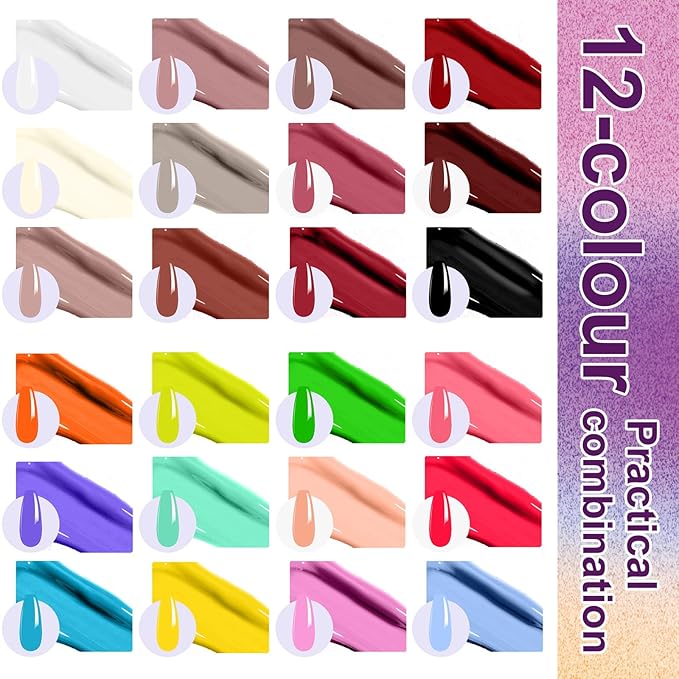 Gradient Painting Gel Set, 24 Bright Neon&Almond Nude Colors Ombre Gel Nail Polish for Pigment Pat Nail Gel Kit, Silky Texture, French Manicure DIY Nail Art, No-wipe Soak of UV