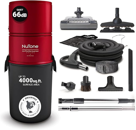 Drainvac Broan-nutone 550 Air watts Residential Central Vacuum System Premium Electric Tool Set for Cleaning Floors, Carpets - Anti-Vibration, Powerful Suction