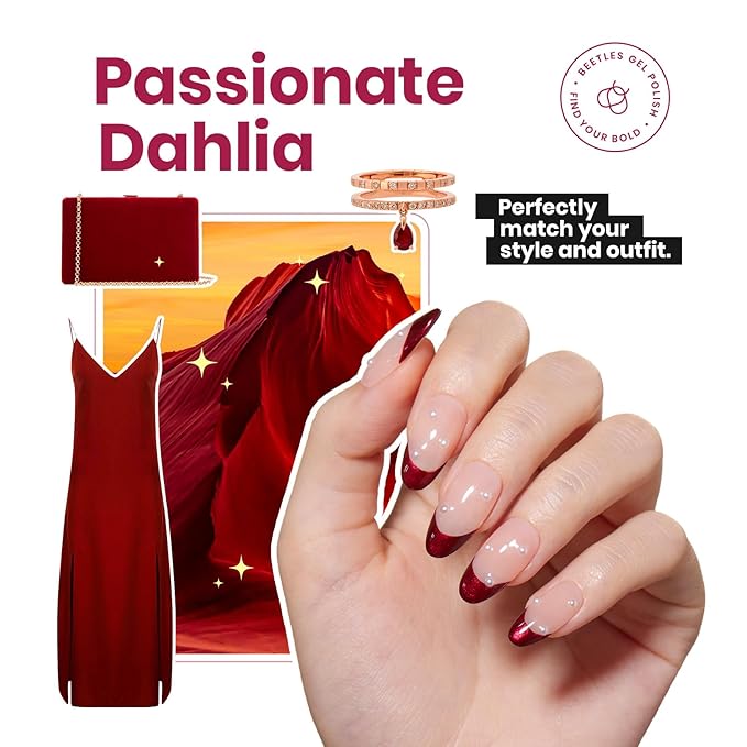 Beetles Deep Wine Red Nail Polish, Fast Air Dry, No UV Needed – Luxurious and Long-Lasting, Perfect for Christmas Party & DIY At-Home, 0.51oz